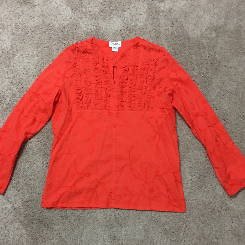 Orange tunic cotton embroidered long sleeve sz L